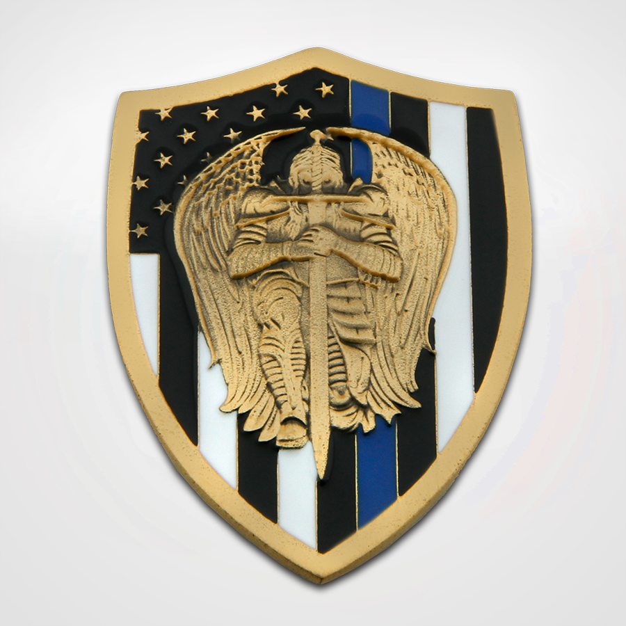 St. Michael Shield Coin Blue Line Angel